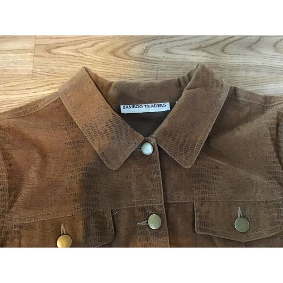 Bamboo Traders Brown Reptile Snake Print Shirt Jacket Size PL Brass Buttons - Picture 3 of 7